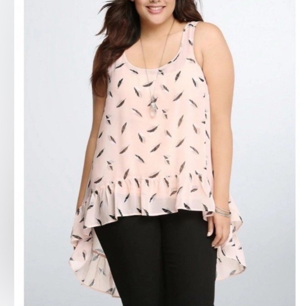 Torrid Black/Pink Sleeveless Feather Ruffle Tank Top Blouse